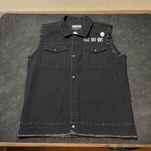 Fall Out Boy Denim Jacket Manhead Vest Black Biker Cutoff Hot Topic Tiger Punk